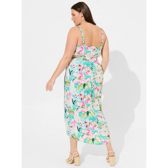 Torrid NEW Midi Studio Knit Blue Floral V-Neck Wrap Dress Size 3X/4X Summertime - Picture 3 of 4